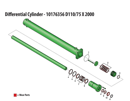 Schwing CYLINDER - HYD, DIFFERENTIAL D110/75X2000, durable construction, Part #: 10176356.